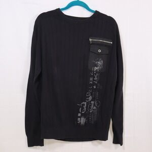 Master Class Sweater M Black Mens Graphic Pocket Pullover Streetwear